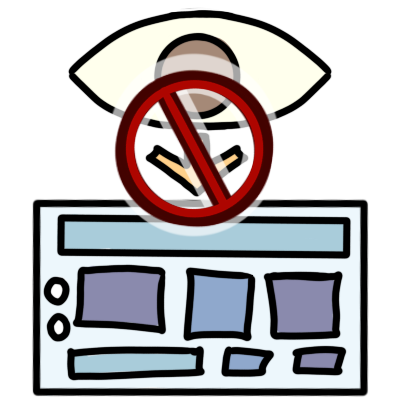 An eye looking down to a screen, which has lots of rectangles in it. there is an arrow going from the eye to the screen. the arrow has a red 'forbidden' symbol over it.